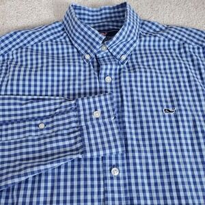 Vineyard Vines Whale Button Down Shirt Size M Slim Fit Blue Check Long Sleeve
